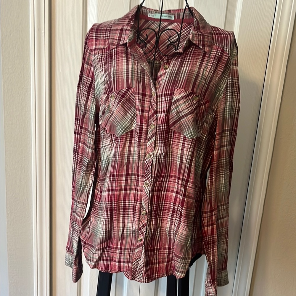 Maurices Red Plaid Button Down Shirt